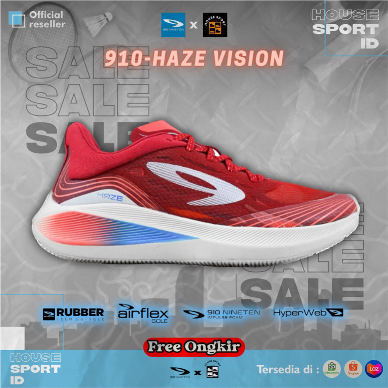 910 Nineten Haze Vision Sepatu Lari - MERAH/ABU/BIRU