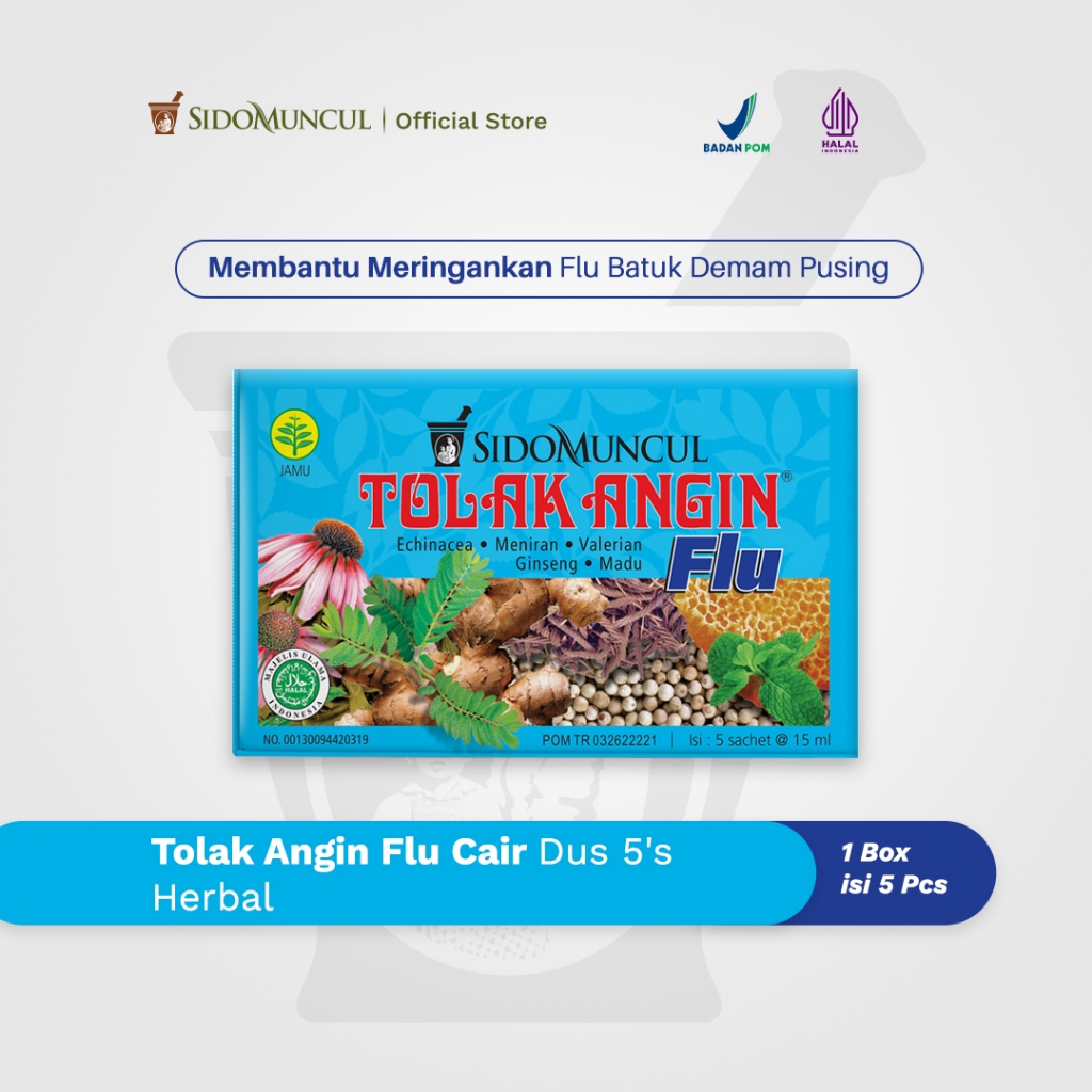	 Tolak Angin Flu Cair Dus 5's Herbal - Flu Batuk Demam Pusing	