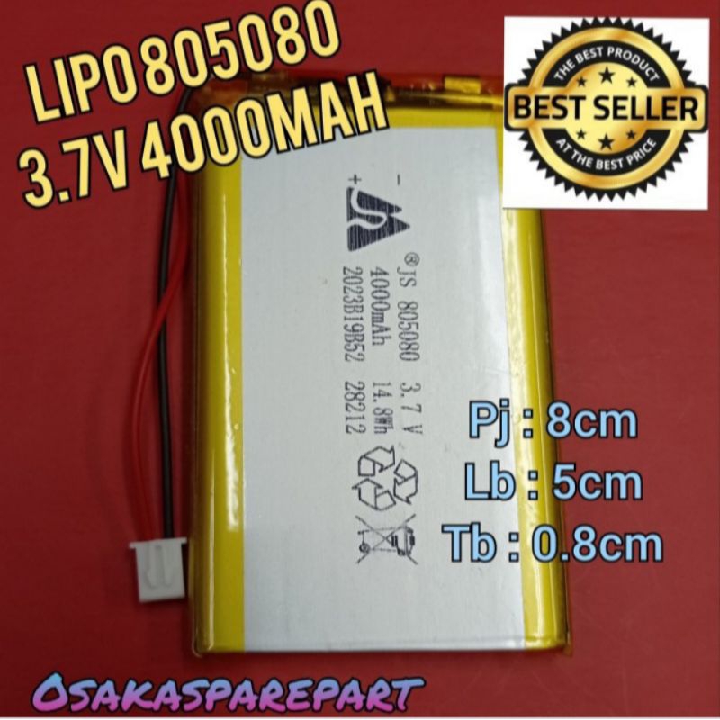 Baterai Lithium Ion Polymer LiPo 3,7V 4000mAh 14,8Wh 805080