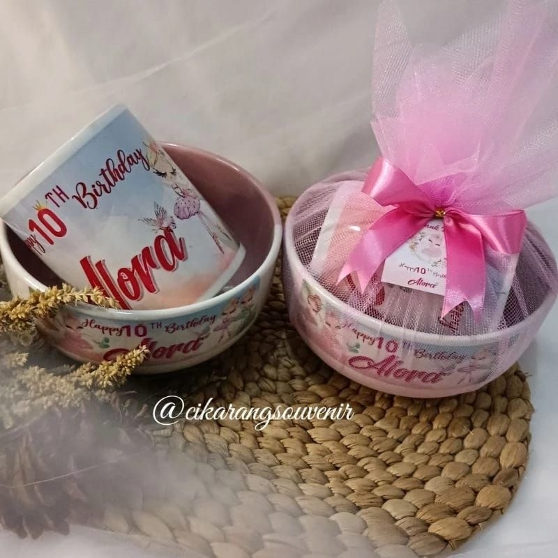 Paket souvenir mug & mangkok/souvenir ulang tahun, souvenir aqiqah/souvenir khitanan/souvenir baby b