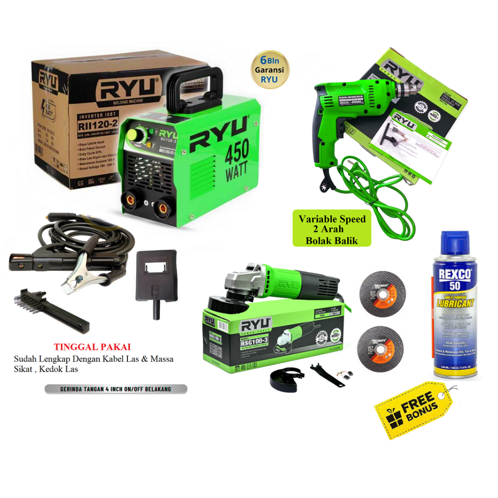 PAKET Hemat 3 ITEM Mesin Travo Las Listrik RII 120-2 450 watt Mesin Las 450 Watt RYU 120a Trafo