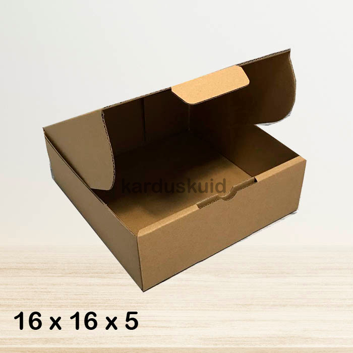

Kardus 16 x 16 x 5 cm die cut tipe E Flute K150 box kotak karton packing