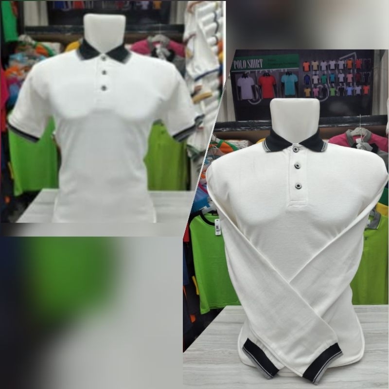 kaos kerah polo premium putih k.hitam merk 607 pratama