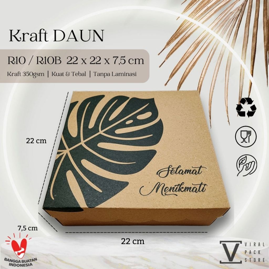 Kotak Nasi 22x22 R10 R10B Kraft DAUN Box Nasi Kraf Murah Katering Kotak 22x22 Coklat Kotak Daun Keki