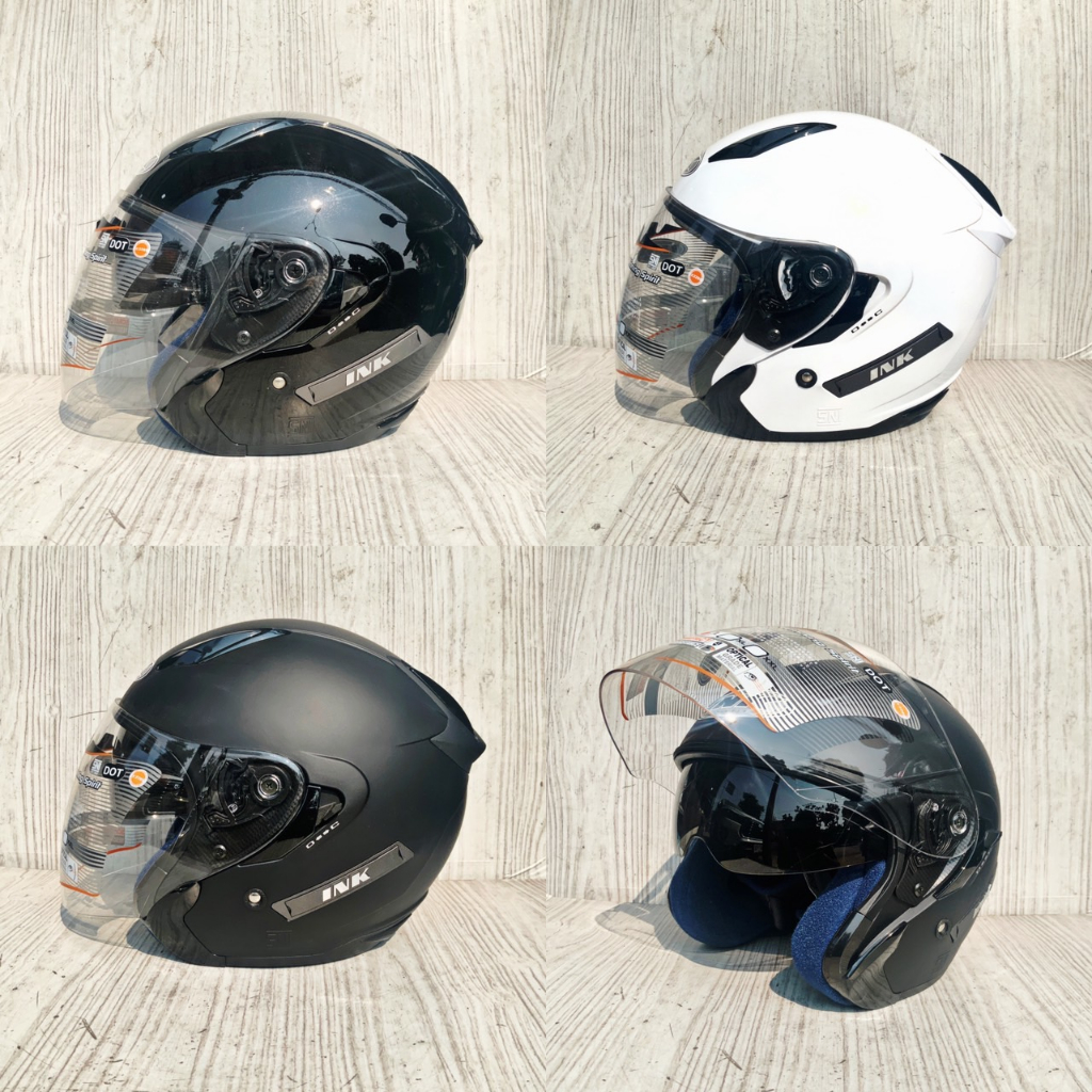 HELM INK METRO SOLID BLACK GLOSSY DOUBLE VISOR | HALF FACE DOUBLE VISOR