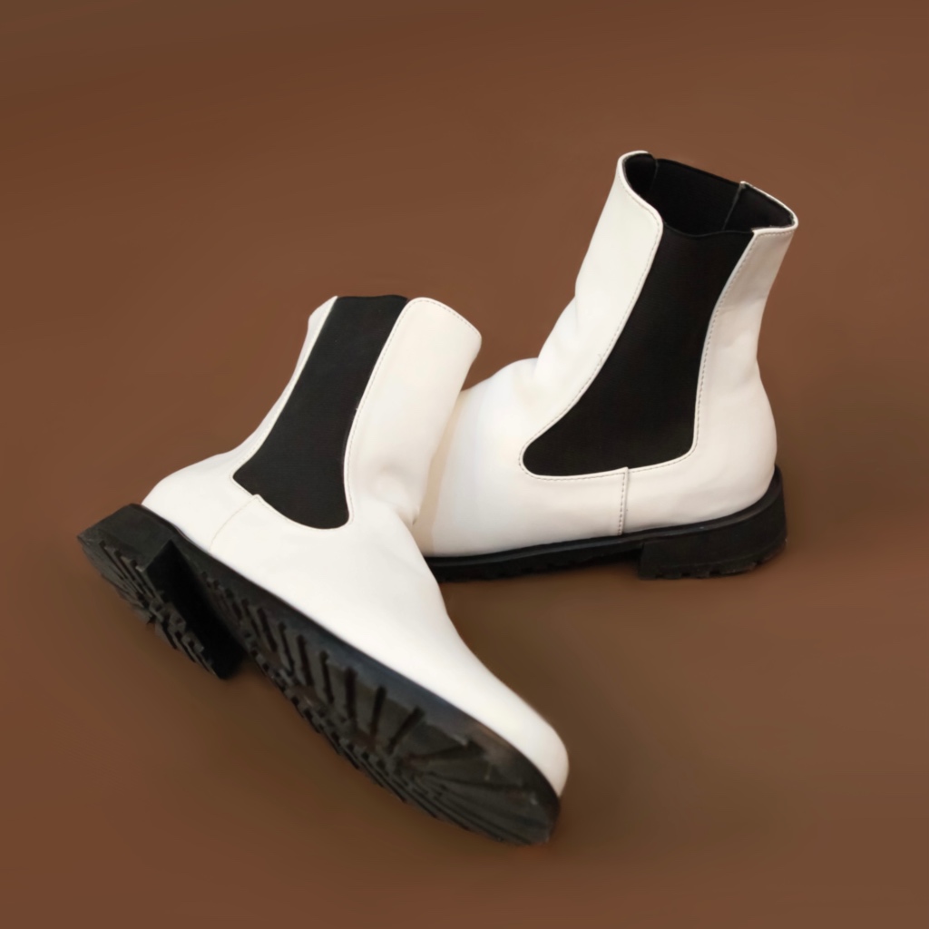 Sepatu Boots Slip On Wanita Putih / Sepatu Korea / Sepatu Flat Boots / Sepatu Boots Flat / Sepatu Wa