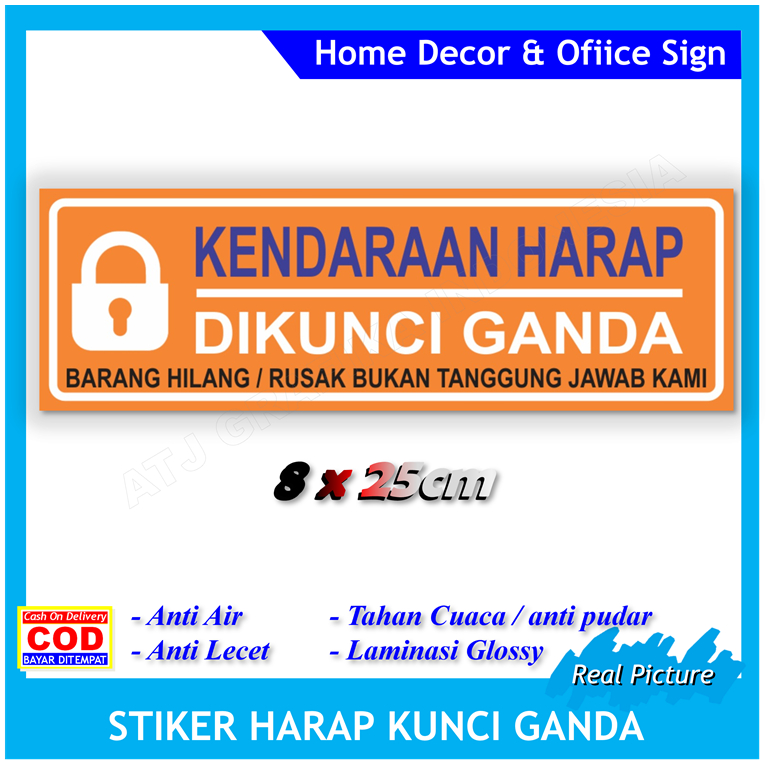 Label stiker kendaraan harap dikunci ganda sticker keamanan mobil motor toko kantor dll
