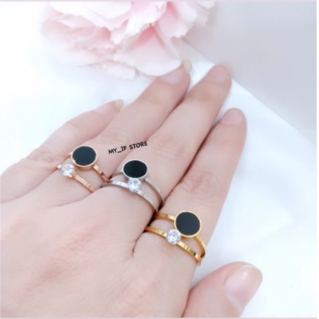 Cincin Fashion Titanium Mata Hitam Single & Permata Beli 1 Gratis 1