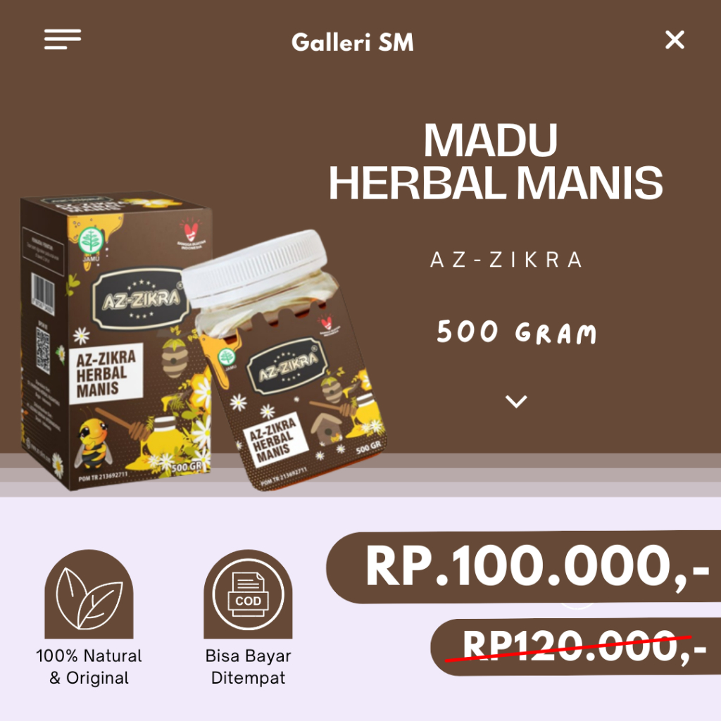 

Madu Azzikra 500gr Herbal Manis Az Zikra Original Kemasan Baru BPOM