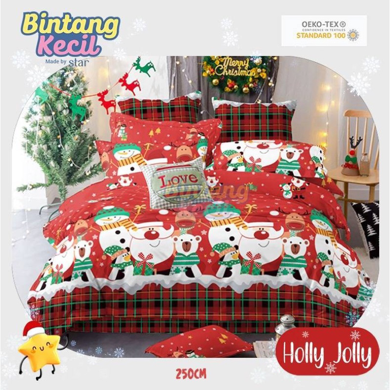 Sprei Karet AntiGeser Katun Lokal Motif Natal