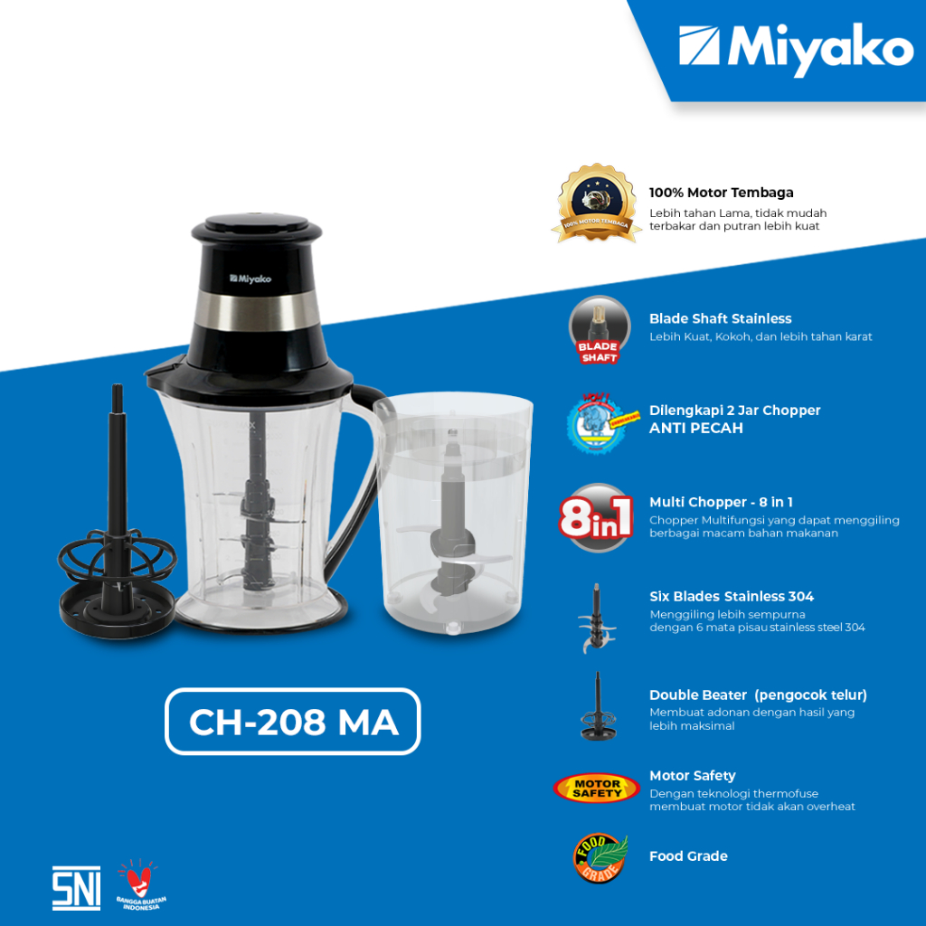 Chopper Miyako CH208MA Food Processor - Penggiling Daging - 2 liter 300 watt