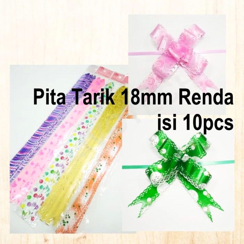 

Pita Tarik Renda 18mm Serut isi 10 pcs / Hiasan Parcel Kado / Hiasan Hampers