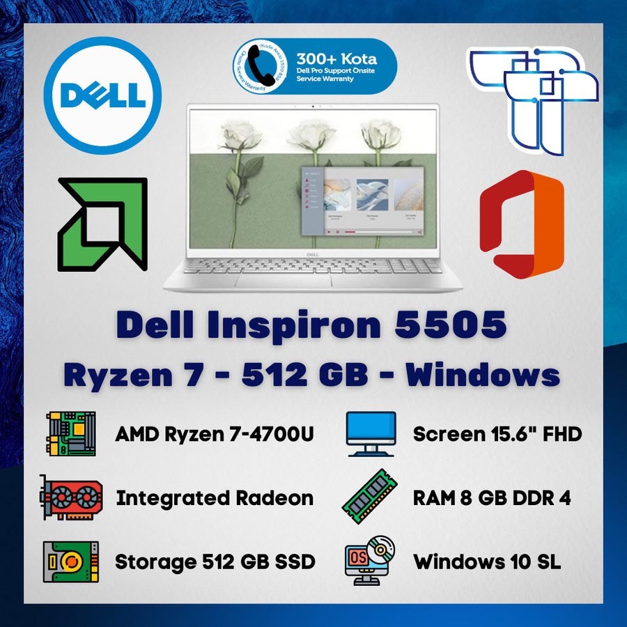 Laptop Dell Notebook Inspiron 15 5505 - Ryzen 7 - 512 GB SSD - WIN