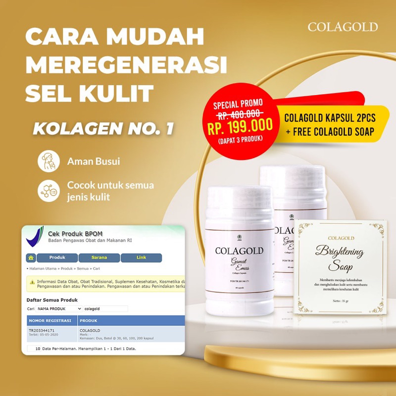 [GRATIS SABUN COLAGOLD] BELI 2 COLAGOLD KAPSUL SUPLEMEN KECANTIKAN COLLAGEN COLAGEN KOLAGEN PEMUTIH 