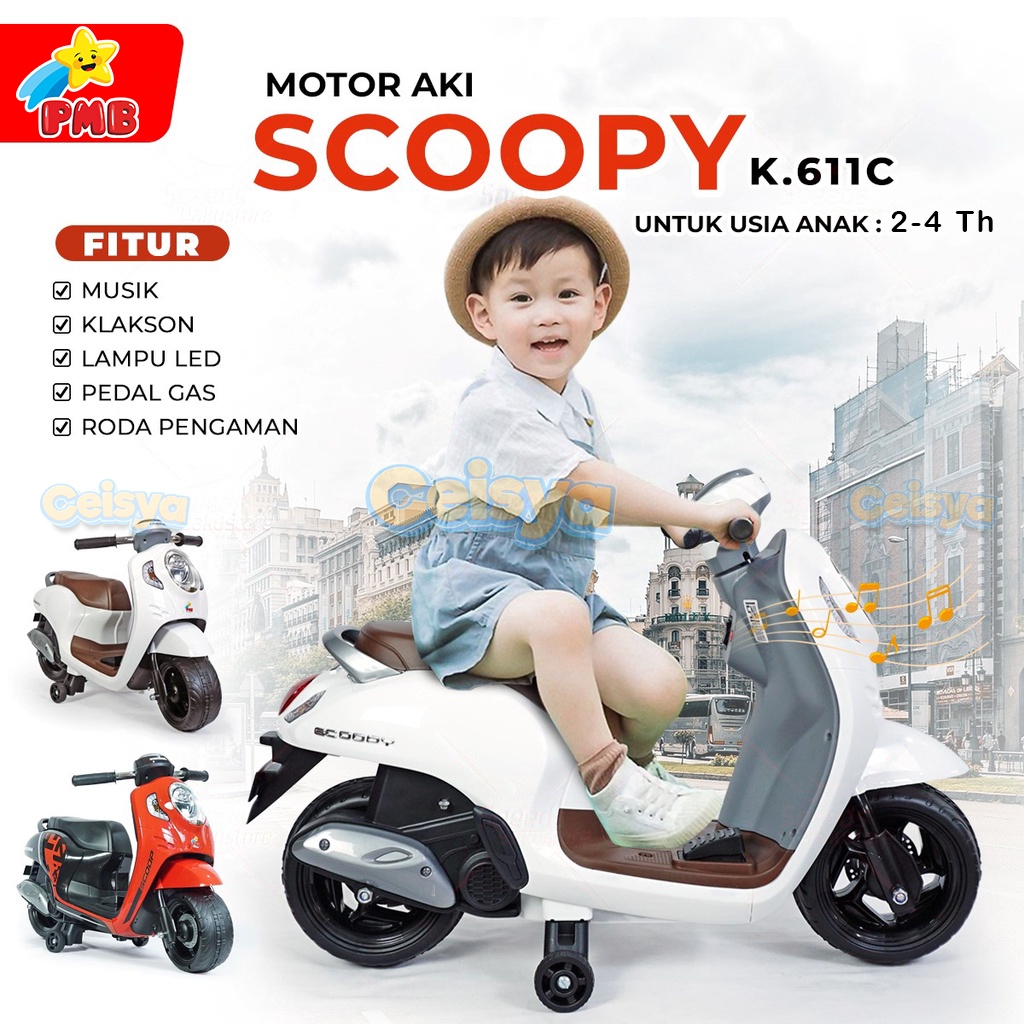 Motor Aki Scoopy Mini K611 C Di  PMB // Mainan Anak Di Lengkapi Batrai // Bisa Di charger// Termurah