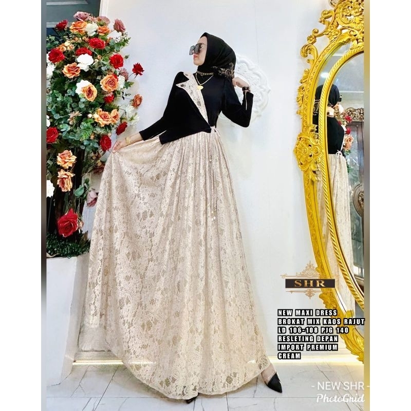 Gamis Maxi Dress SHR Brokat Cream