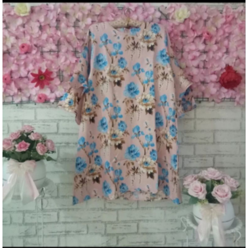 blouse tunik pink big size/tunik bunga big size/blouse bunga big size