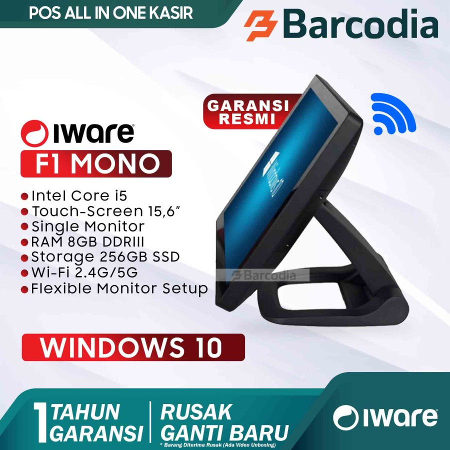 BARCODIA Mesin Kasir IWARE F1 MONO Core i5 Ram 8GB SSD 256 Wind 11 Touchscreen