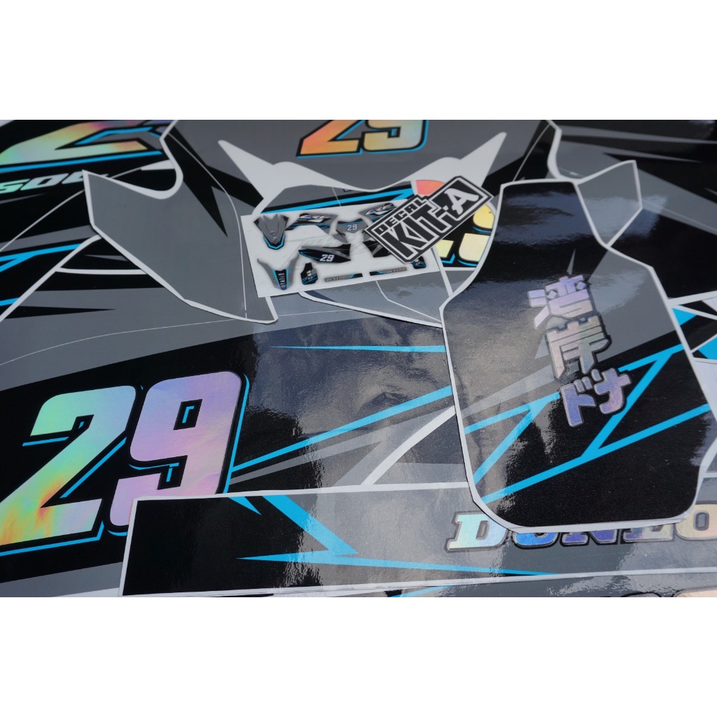 Decal stiker CRF 150L motif hitam abu-abu Iis biru kombinasi hologram