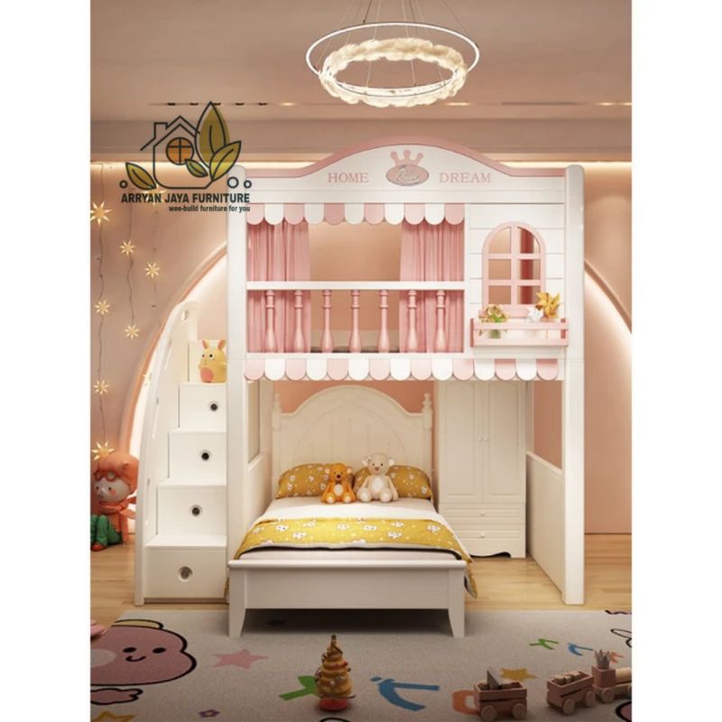 tempat tidur tingkat anak plus lemari / ranjang susun / kasur tingkat