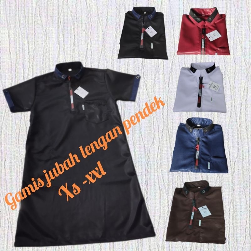 gamis/jubah ziper lengan pendek Anak/jubah anak pria 2-13 thn