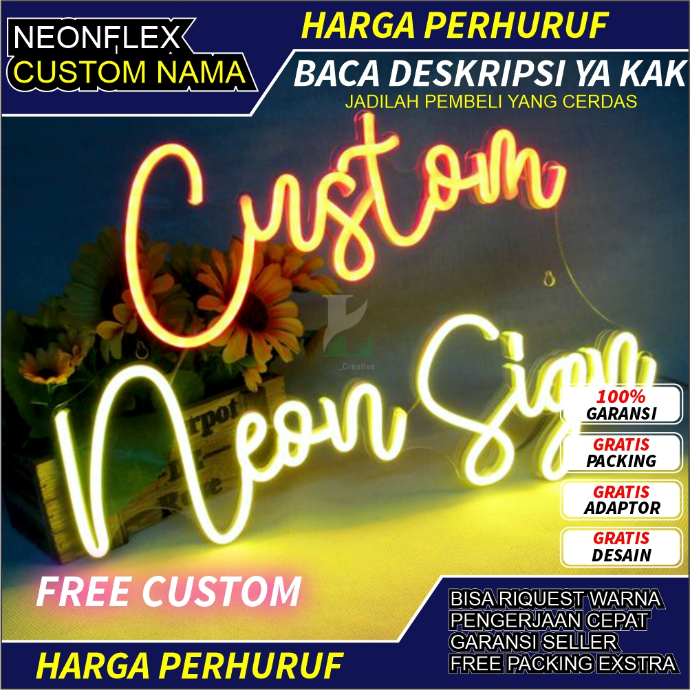 (PERHURUF) NEONSIGN COSTUM/LAMPU LED HURUF/LAMPU TULISAN NEON LAMPU NAMA AKRILIK CUSTOME
