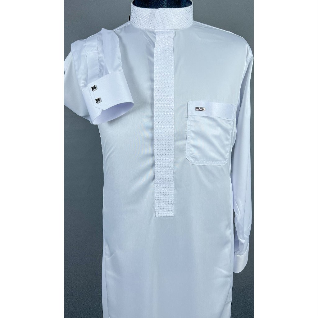 Gamis putih Dewasa medium gold tangan panjang manset bordir merek al-wafa