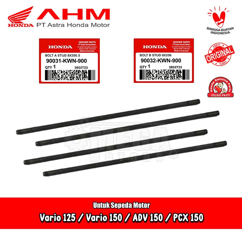 Baut Tiang Stud Mesin Blok Deksel Honda Vario Techno PCX ADV 125 150 LED Ori AHM 90031 90032-KWN-900