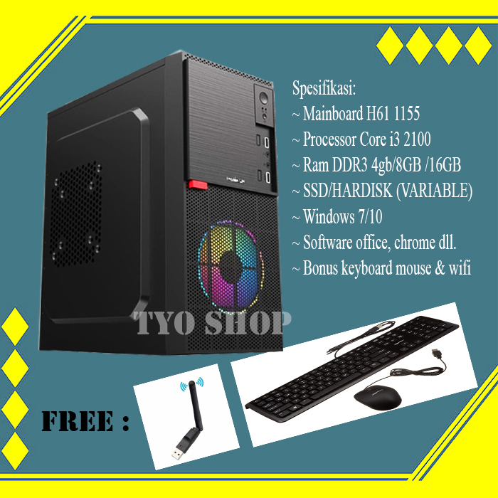 Cpu PC komputer Core i3 Free Wifi dan Keyboard Mouse