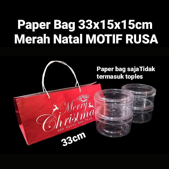 

(10 pcs) paperbag natal kraft merah motif rusa goodie bag kemasan packaging hampers christmas xmas ukuran 33x15x15cm