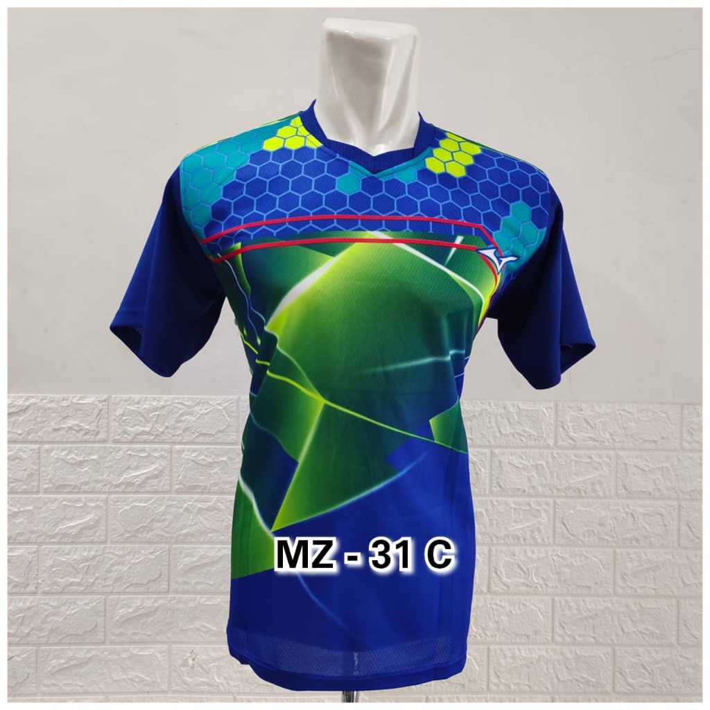 Baju Voli Printing Motif Kilat Petir Blakang Polos Biru