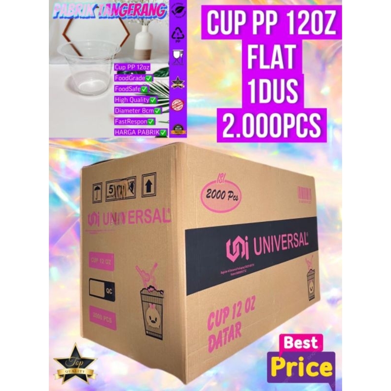 ISI 2000PCS CUP GELAS PLASTIK 12oz CUP DATAR12oz GELAS PLASTIK MINUMAN