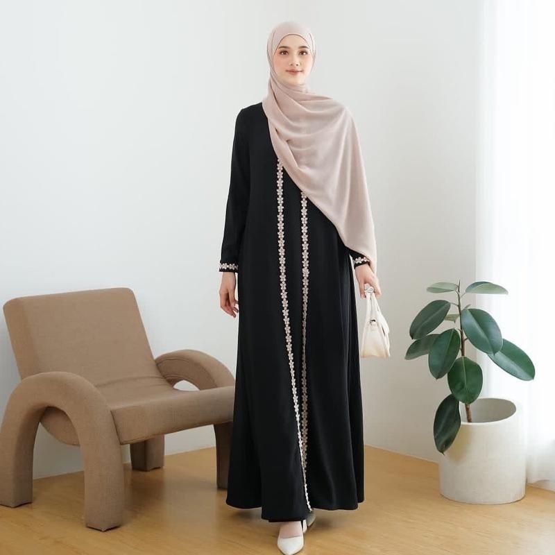 Abaya hitam polos simple arabian turkey dubai dress kondangan mewah wanita muslimah elegant 2023 jum