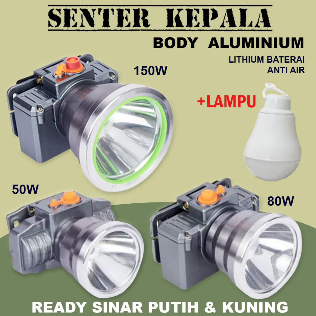 Senter Lampu Kepala Head Lamp Nyala Putih Kuning