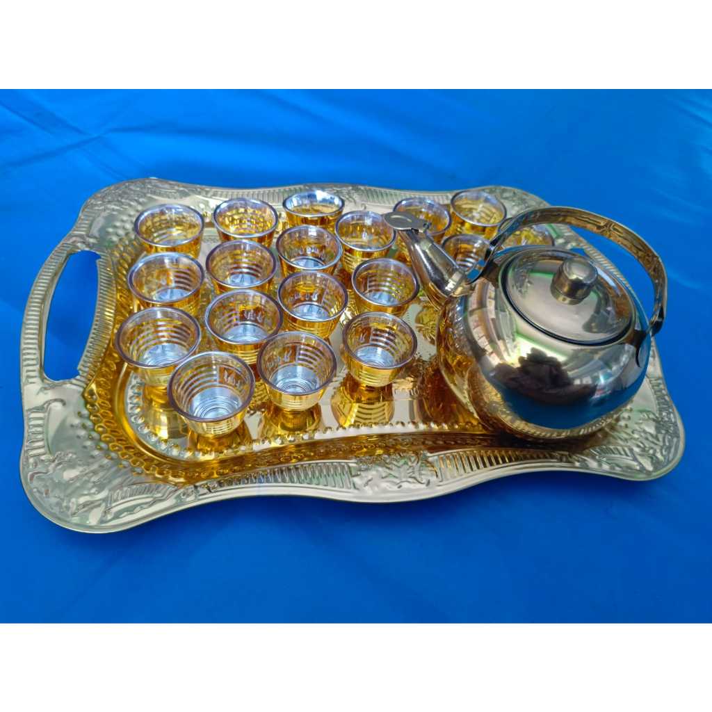 1 SET TEKO ZAM ZAM, NAMPAN DAN GELAS 18 PCS - SET TEKO ZAM ZAM - GELAS CUCING