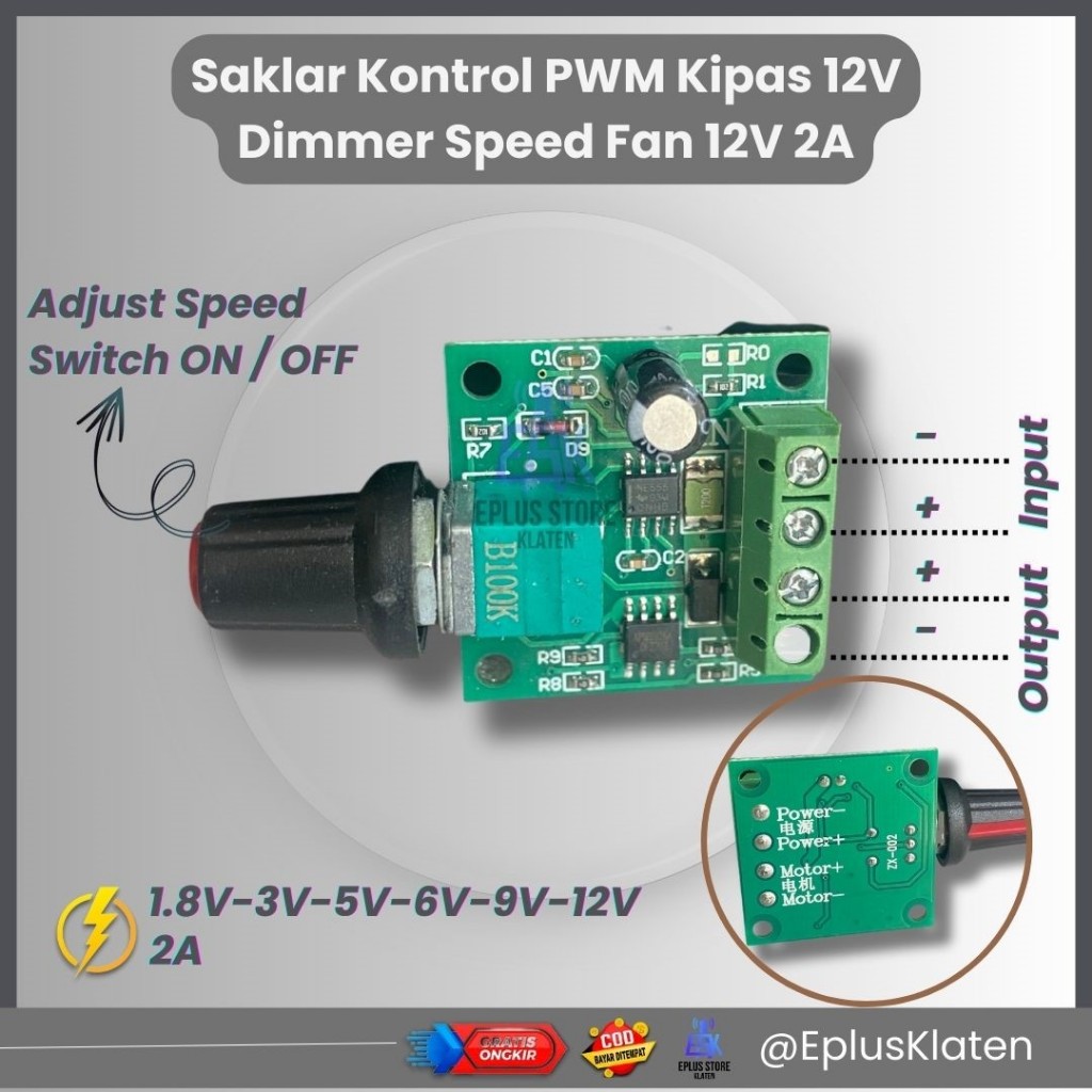 pwm motor speed controller dimmer dc lampu led dan kipas dc 1.8 - 15v 2A 30W