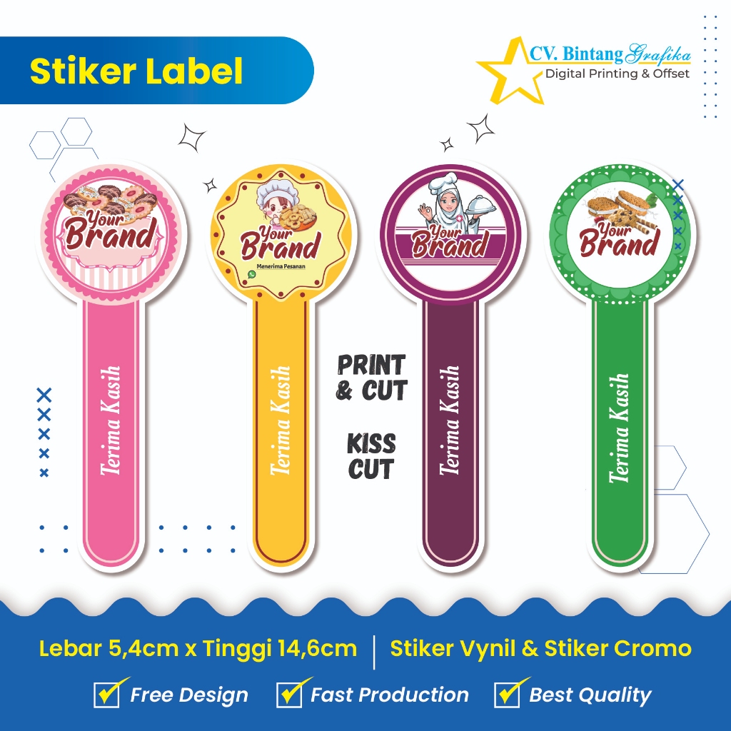 

Sticker Label Kemasan makanan&minuman/Sticker Segel/Handmade makanan atau minuman kisscut pola
