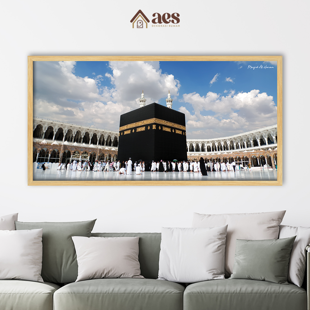 AES Kaligrafi Masjidil Haram Ka'bah Mekah Frame Jati Belanda 60x120 KS026 - Pajangan Hiasan Dinding 