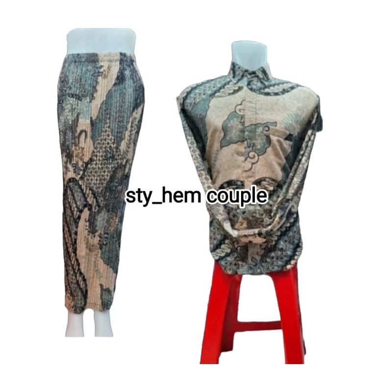Hem Batik Pria Lengan Panjang Couple Rok Plisket