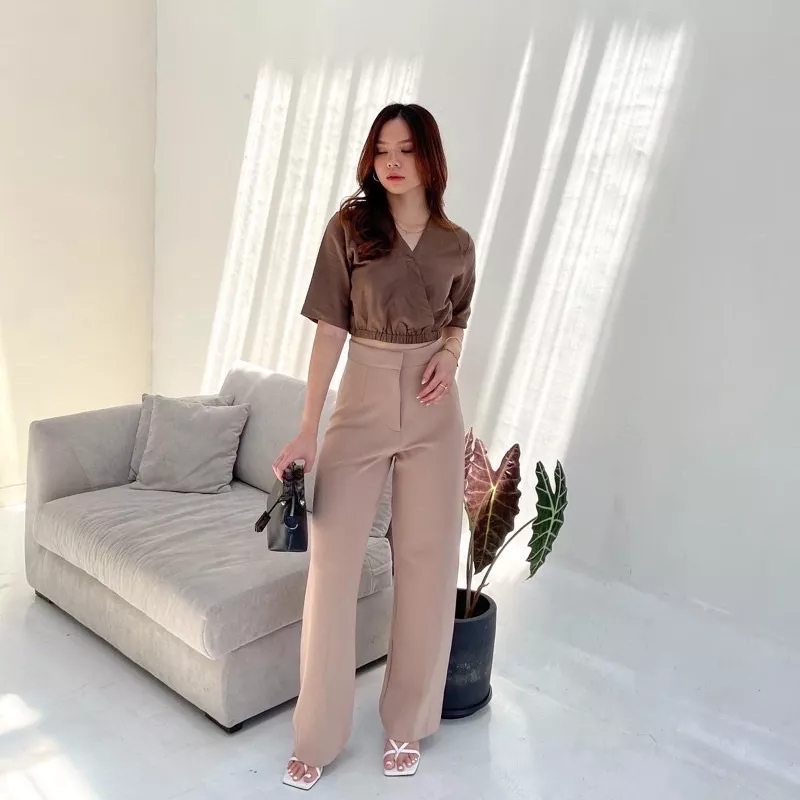 Celana Scuba Wanita Jumbo - Celana Kulot Scuba -Celana Panjang Scuba Kulot Highwaist Loose Pants Pre