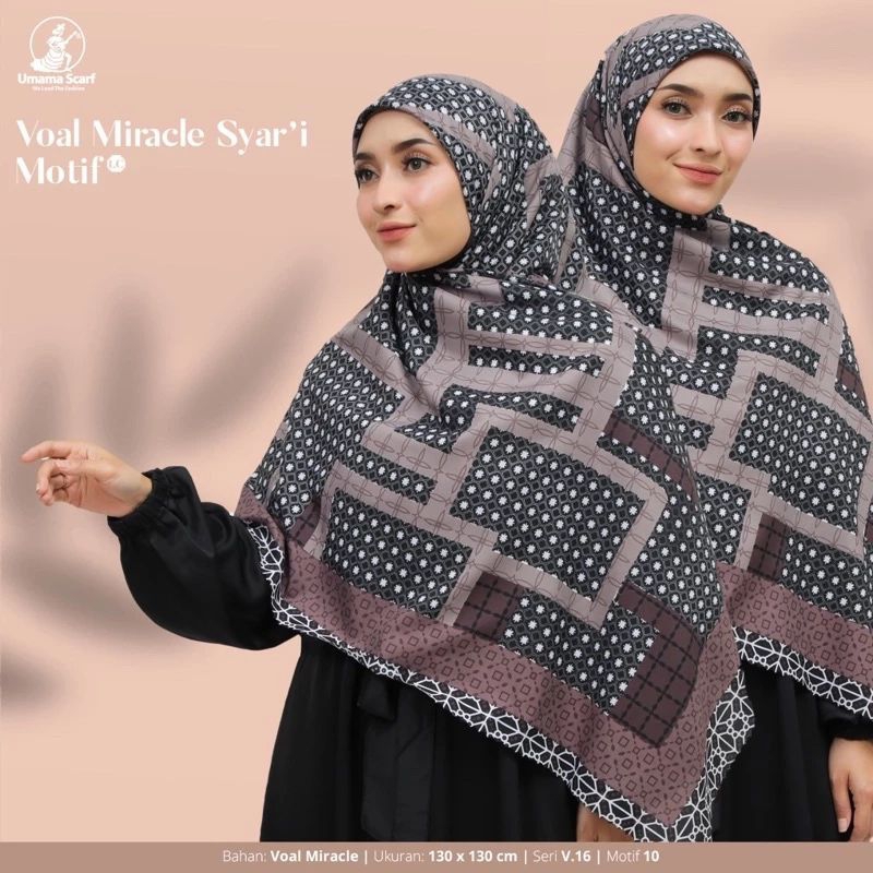 HIJAB JILBAB SEGI EMPAT UMAMA MOTIF UKURAN JUMBO SYAR’I UKURAN 130X130 LOGO UM