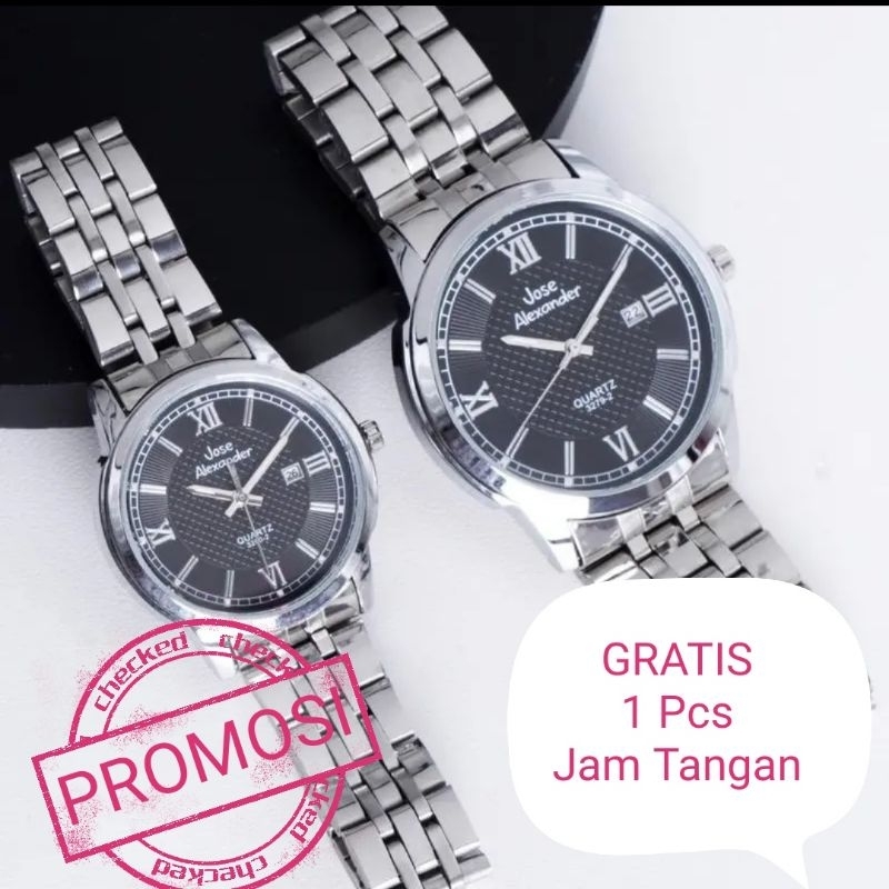 Jam Tangan Rantai Pria Wanita / Couple, Stainless Steel, Mesin Tanggal, Jose Alexander.