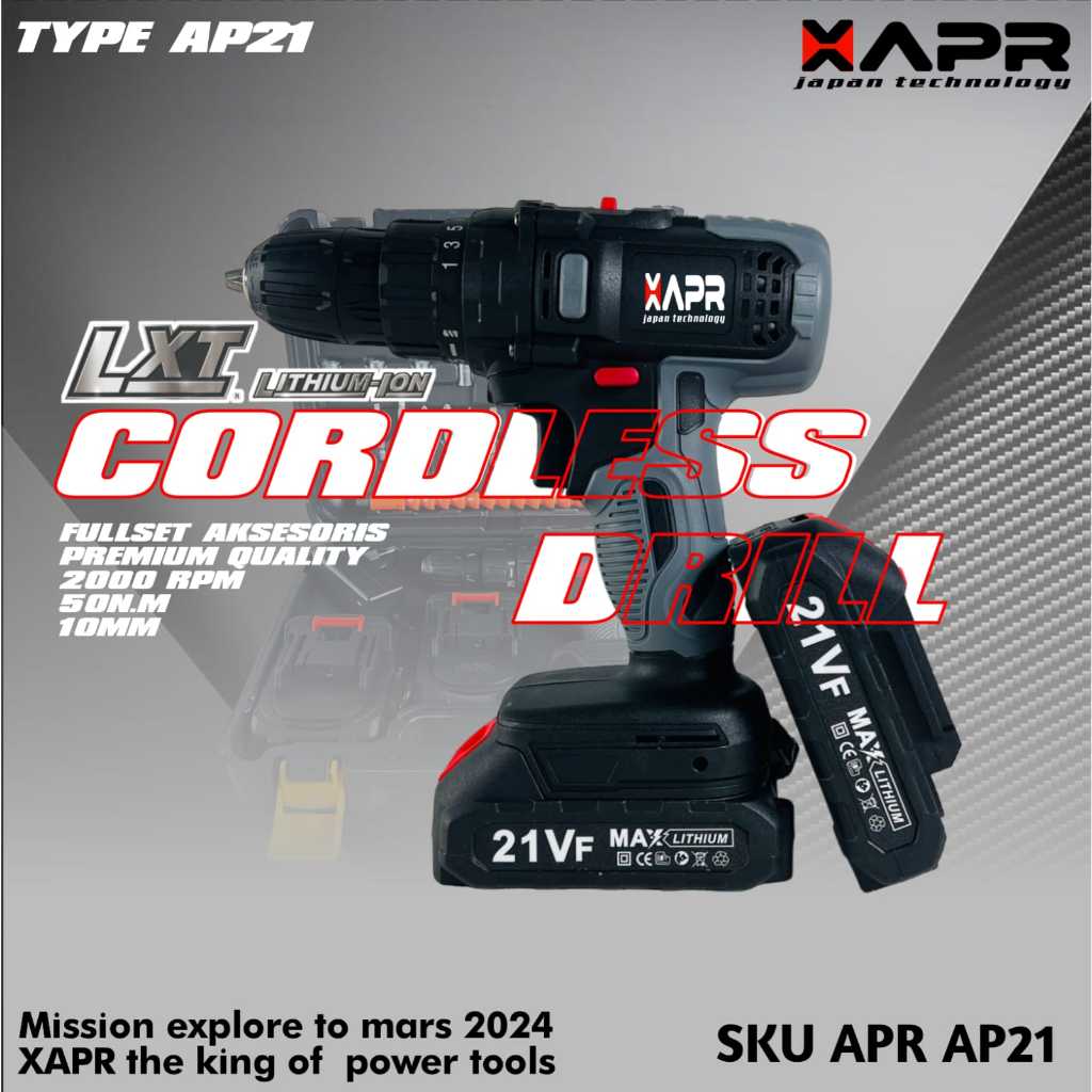 COD Bor cordless APR JAPAN type A 21v mesin bor baterai multifungsi AP21