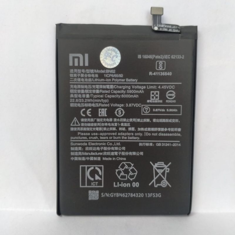 batre redmi 9t poco M3  BN 62 original FC 5900 mAh baterai handphone beragaransi