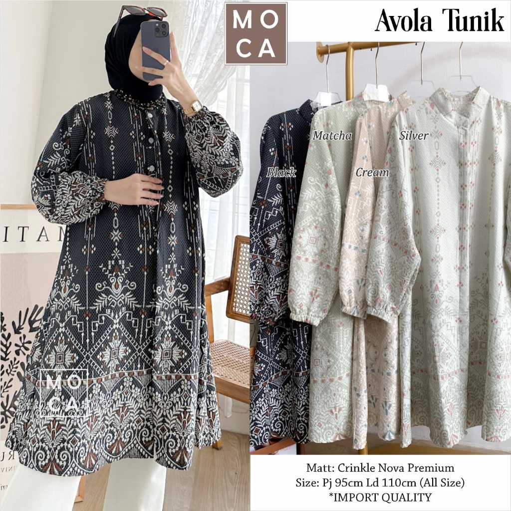 Avola Tunik by Moca Ld 110 Allsize Tunik Motif Bahan Crinkle Nova Premium Busui Friendly