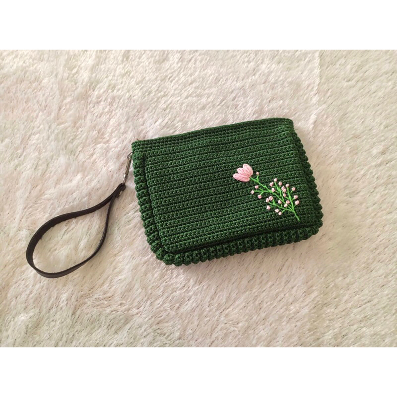 Pouch Rajut Bordir Bunga | Dompet Rajut Bunga
