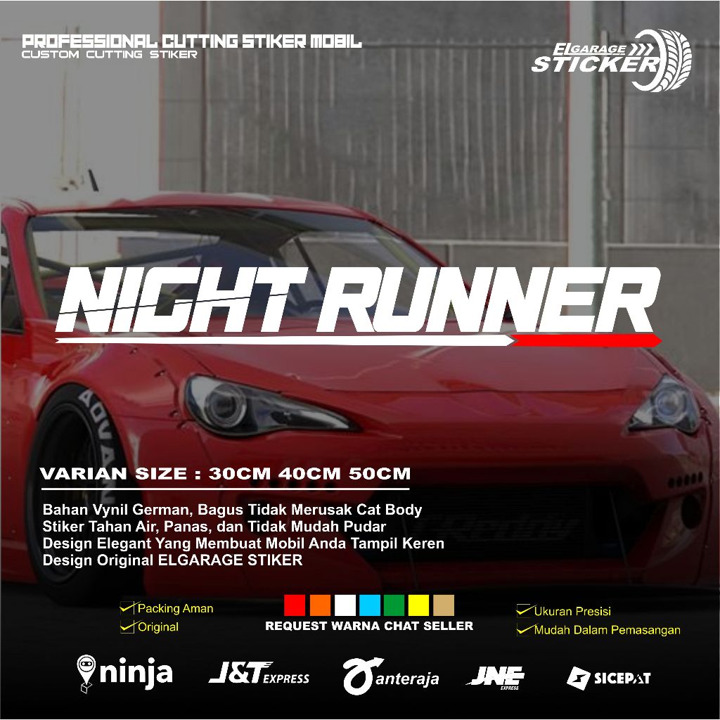stiker kaca mobil stiker tulisan night runner stiker variasi kaca mobil