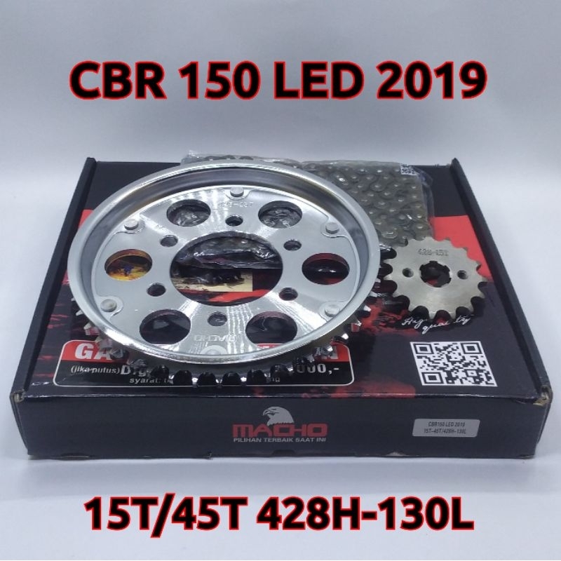 Macho Gear Paket CBR 150 R 2019 LED CB 150 X Rantai 428H-130 Gear Belakang 45T Baut 6 HardChrome Dep