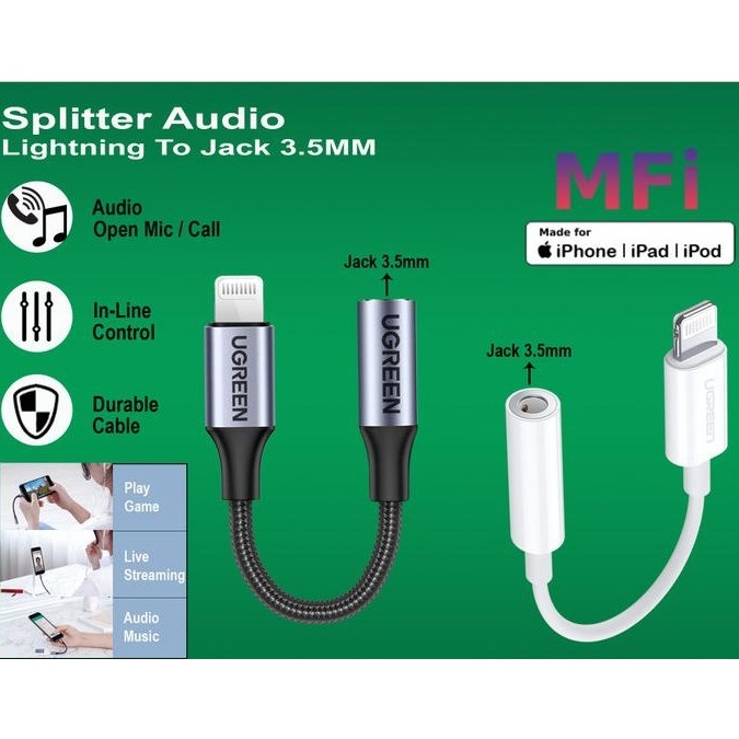 Ugreen Splitter Iphone Mfi Lightning To Jack 3.5Mm