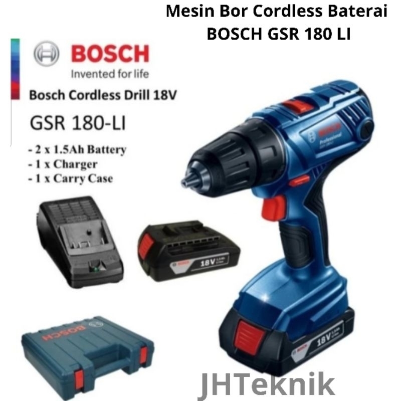 JHteknik Mesin Bor Corldess Baterai 18V BOSCH GSR 180-LI ASLI ORIGINAL BOSCH